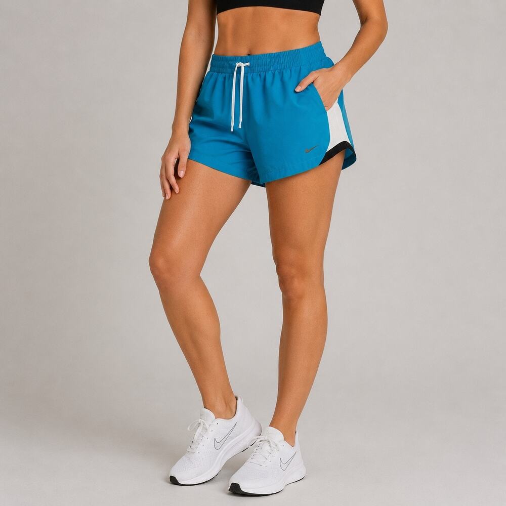 Nike Womens Dri Fit Running Shorts Blue White Lined Athletic Workout Large